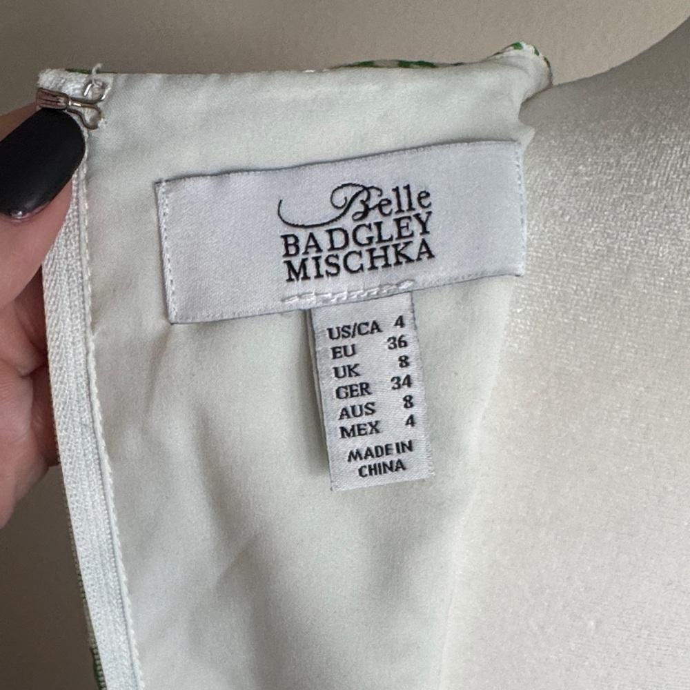 Badgley Mischka Green and White Patterned Mini Dress - Picture 10 of 10